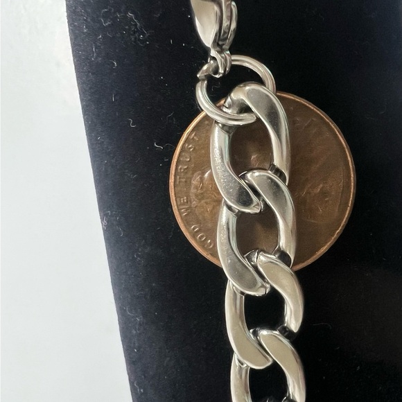 Stainless Steel Men's silver Bracelet, Fashion Hip Hop Cuban Link NWT - Picture 6 of 7